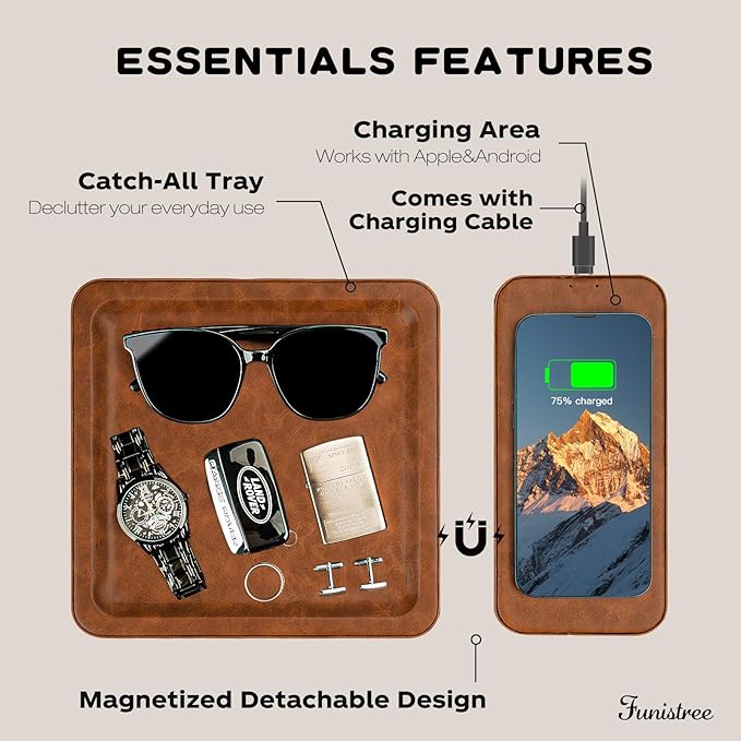 Vegan Leather Wireless Charging Station and Valet Tray