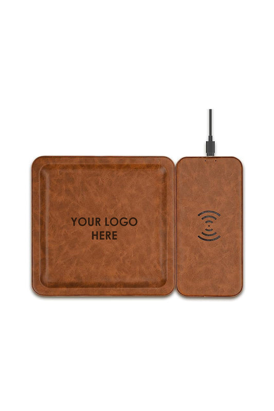 Vegan Leather Wireless Charging Station and Valet Tray