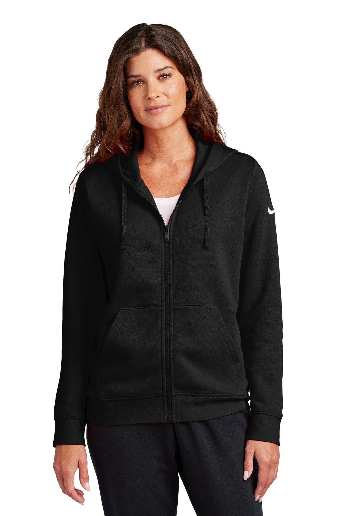 Nike Ladies Club Fleece Sleeve Swoosh Full-Zip Hoodie NKFD9890 Black S